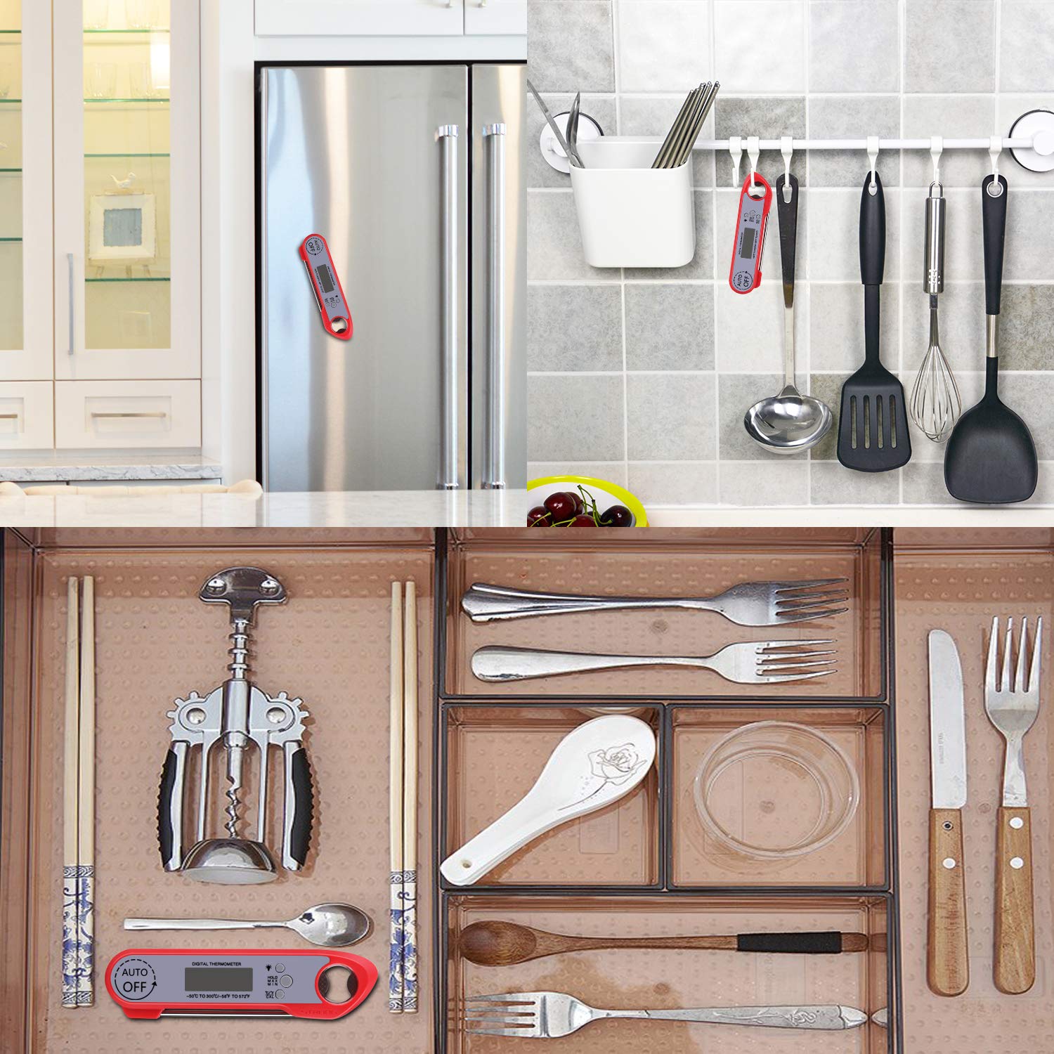 Meat Thermometer, Digital Instant Read Food Thermometer Waterproof with Folding Probe/Backlight/Hold Function and Bottle Opener for Cooking