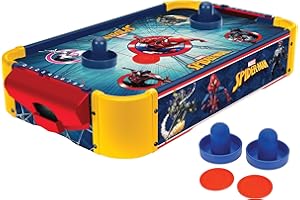World Tech Toys Marvel Spider-Man Air Hockey Table for Kids – Wooden Spiderman Tabletop Game with Puck, Pushers & Air Flow System – Marvel Licensed – Kids Ages 4+