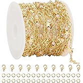GTVOODX 13 Feet Gold Filled Unfinished Chain Bulk Pearl Satellite Four Leaf Clover Star Link Chain for DIY Jewelry Making Supplies Findings with Jewelry Clasps