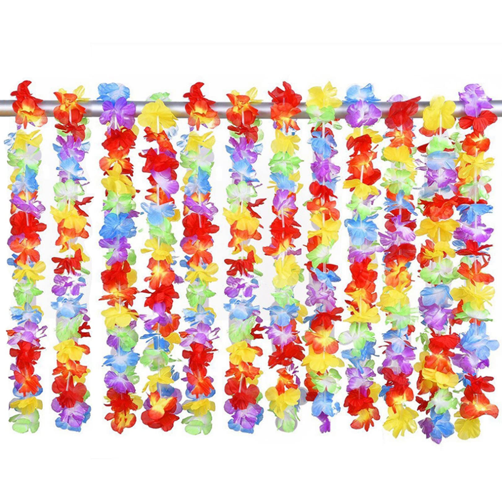 Hawaiian Garland,12pcs Hawaiian Fancy Dress Hawaiian Flower Lei Luau Hawaiian Garlands Necklaces for Tropical Hawaiian Party Decorations Beach Theme Party Supplies for Adults Kids