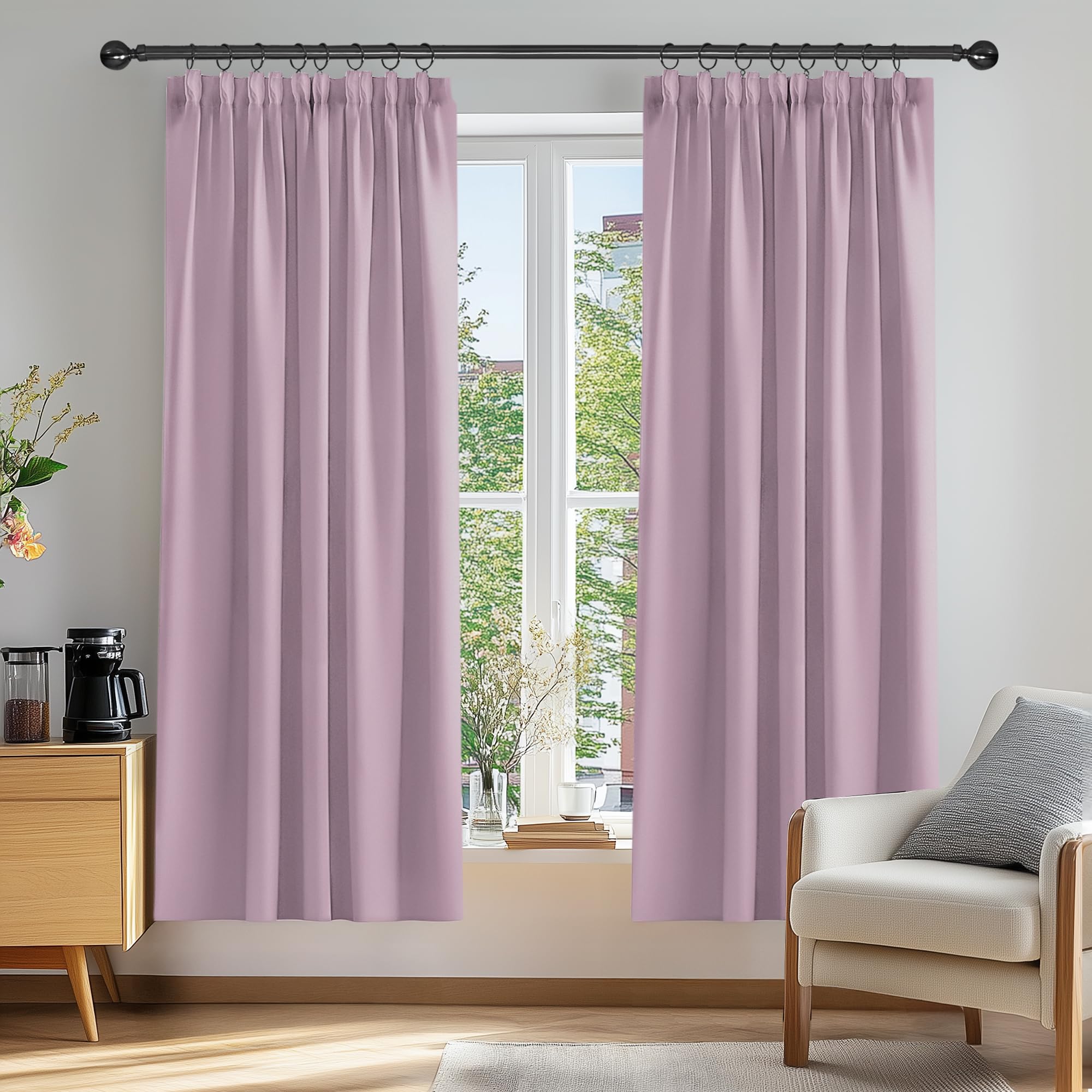 Deconovo Super Soft Thermal Insulated Pencil Pleat Blackout Curtains Curtains for Bedroom 46 x 72 Inch Pink Lavender 2 Panels