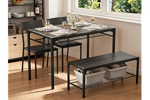 Gizoon Kitchen Table and 2 Chairs for 4 with Bench, 4 Piece Dining Table Set for Small Space, Apartment