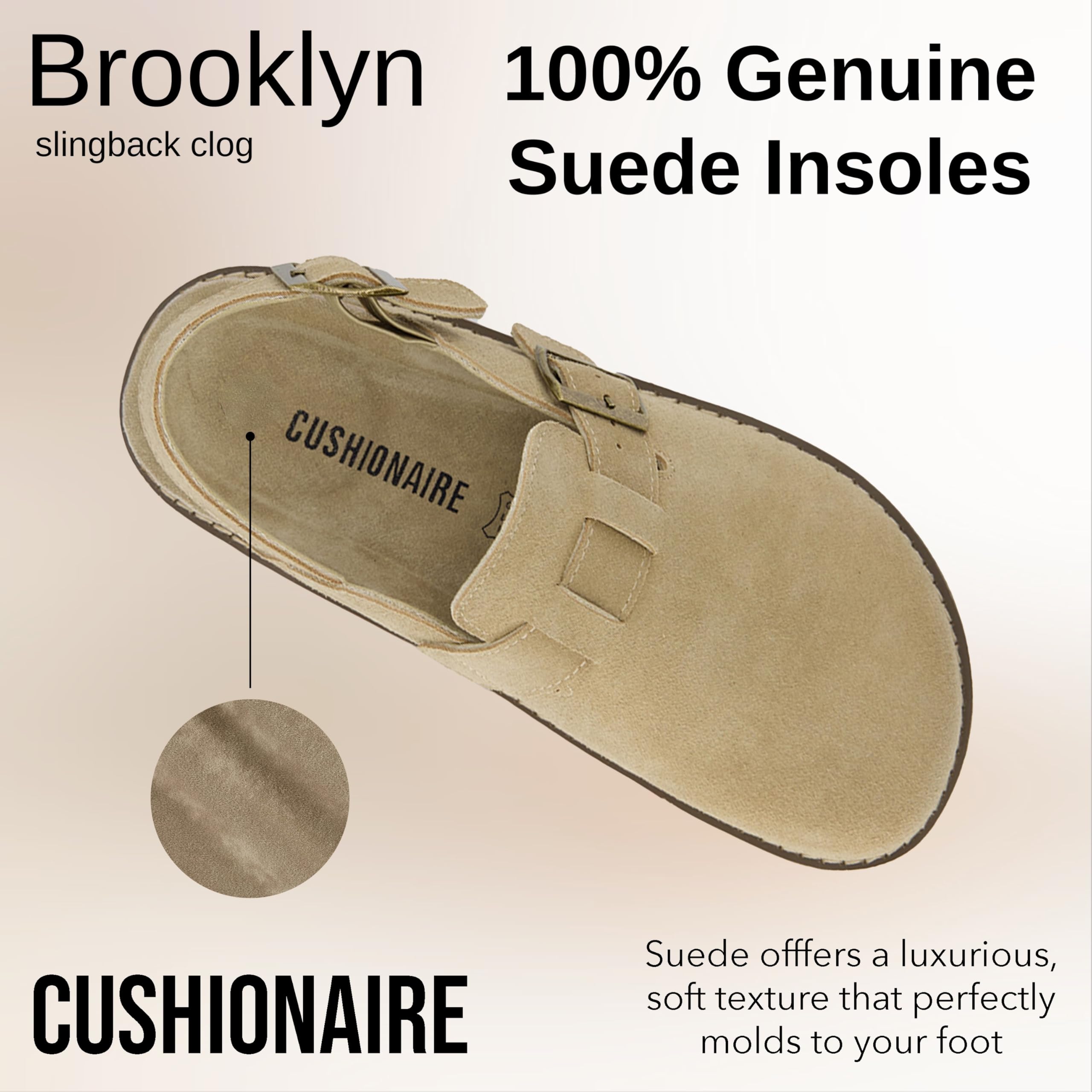 CUSHIONAIRE Brooklyn Suede Womens Slides– Comfortable Clog Mules with Adjustable Buckles – Summer Shoes for Women