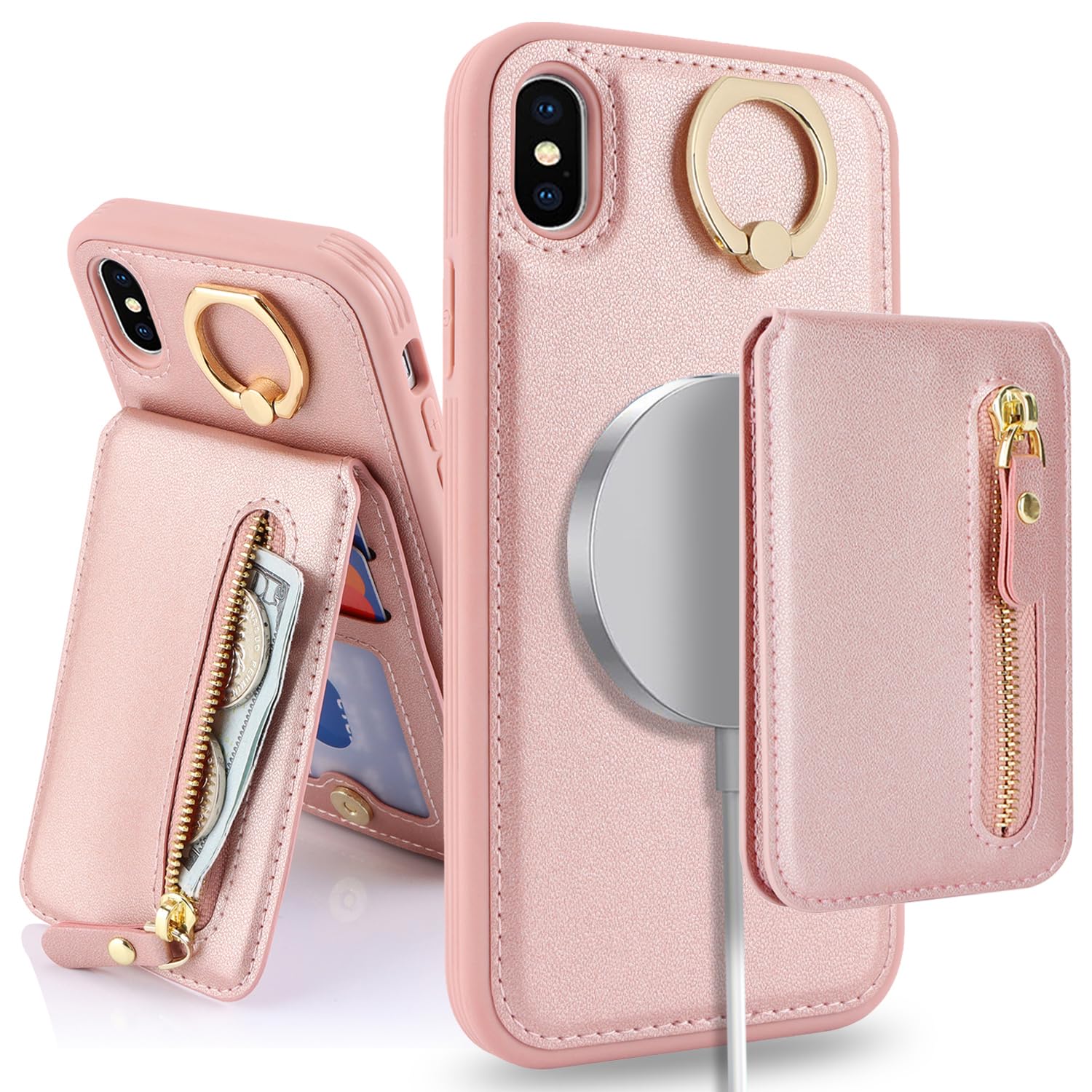 SailorTech Case for iPhone XS Max - Cover with Card Holder, Ring Stand Kickstand - Pink — image 1