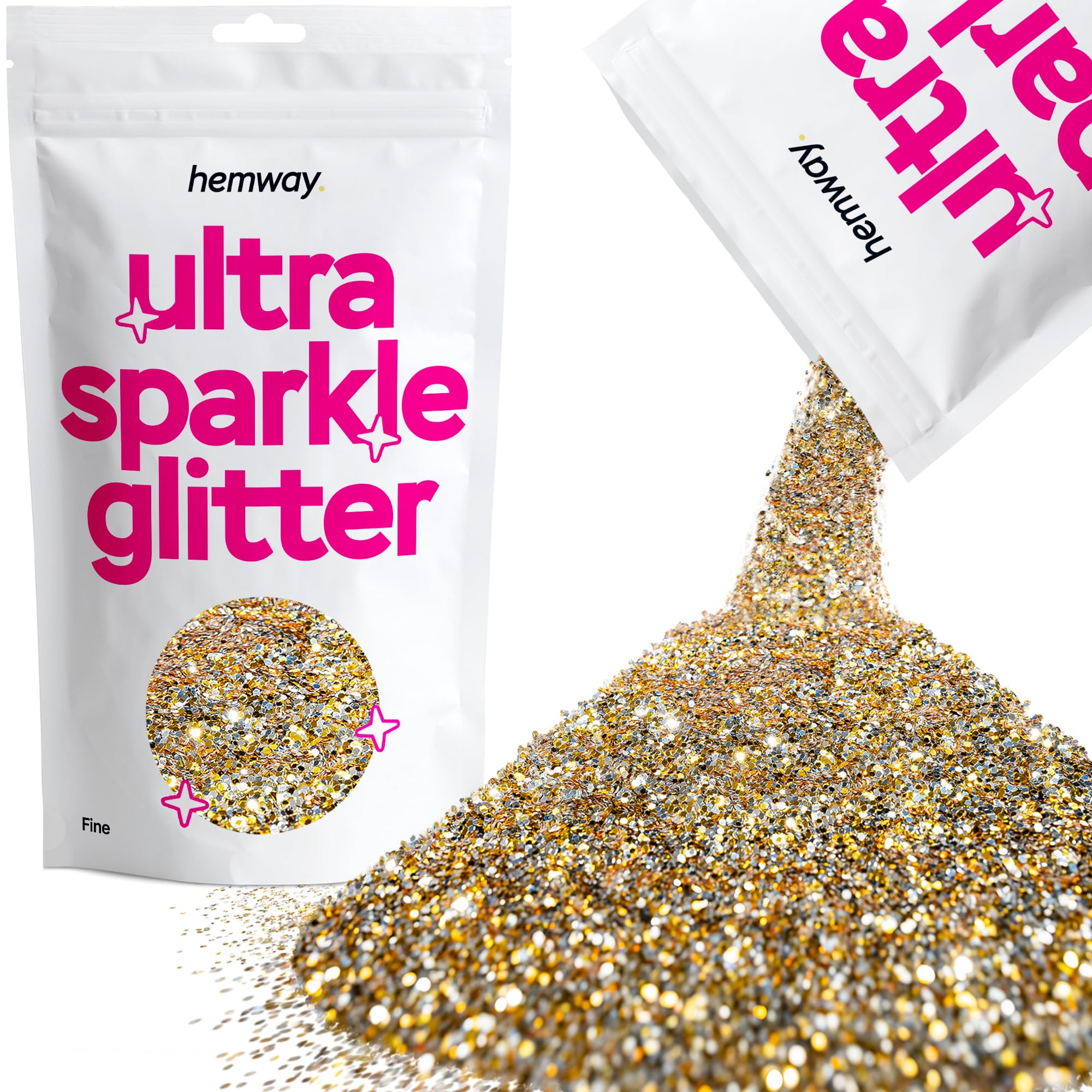 Hemway Ultra Sparkle Glitter Gold Silver 100g Fine | Glitter for Arts & Craft, Makeup, Nail Art, Crafting, Card Making, Sparkle Decoration