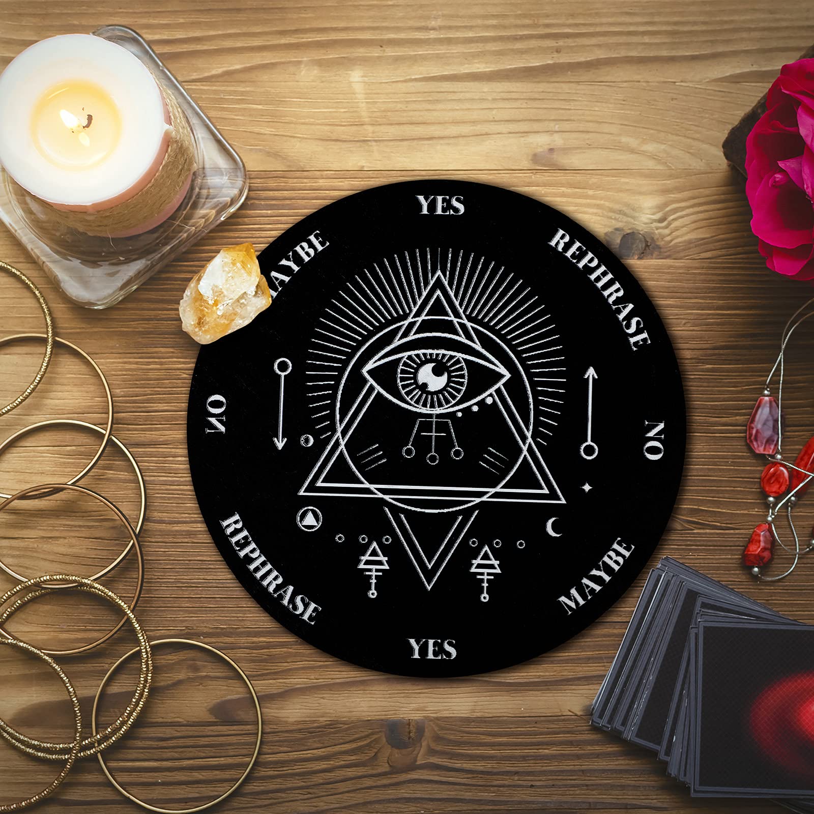 Jetec Wooden Pendulum Board Dowsing Divination Pendulum Witchcraft Altar Supplies with Crystal Necklace and Metaphysical Message Board Kit, 3.9 Inch(Black)