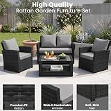 EVRE Roma 4 Seater Rattan Garden Set with Glass Table Black view 7