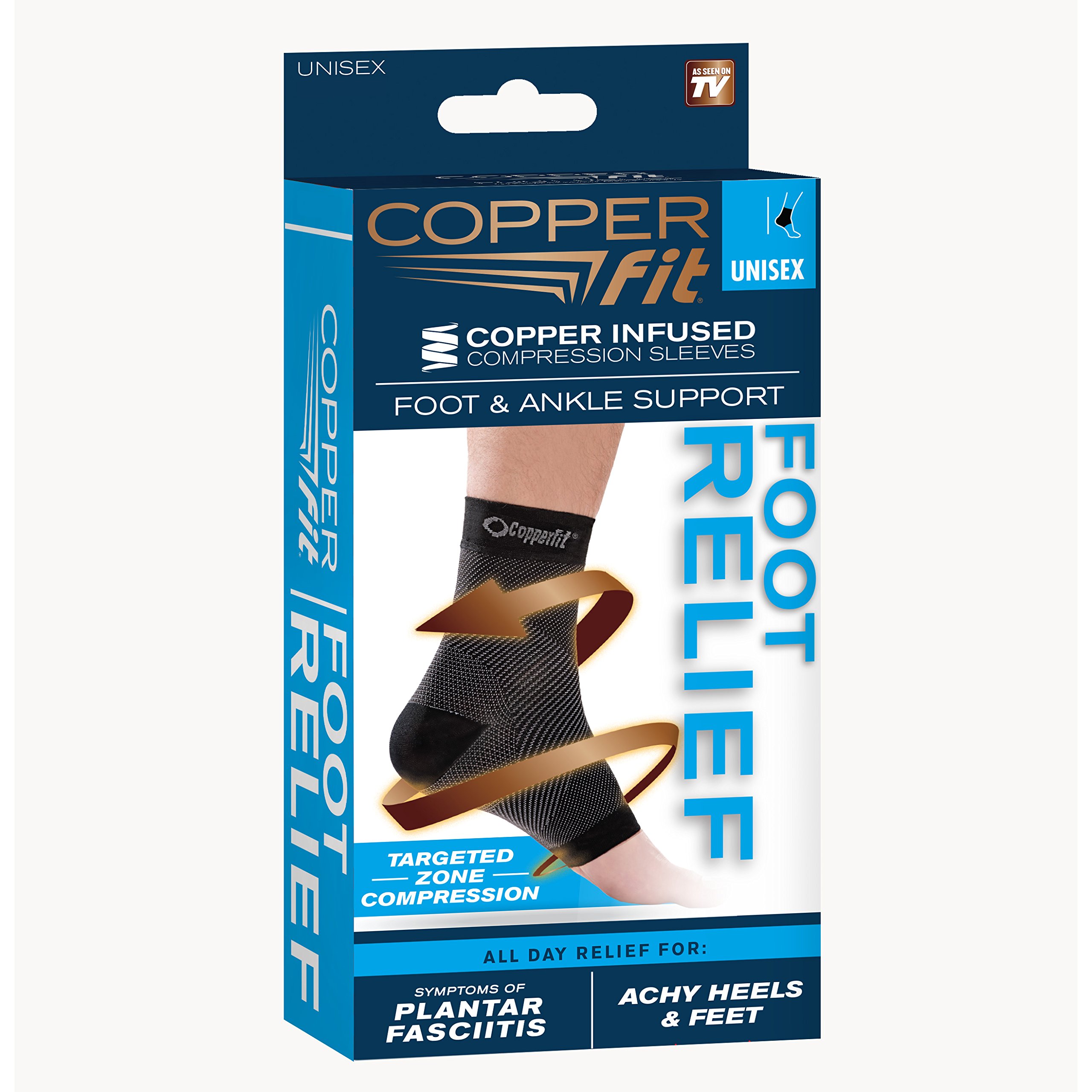 Copper Fit UnisexAdults Foot Relief Compression Ankle Sleeve, Black