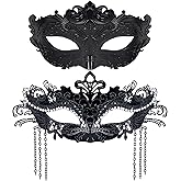SIQUK Couple Masquerade Masks Metal Venetian Party Mask Halloween Costume Mask Mardi Gras Mask for Couples Women and Men