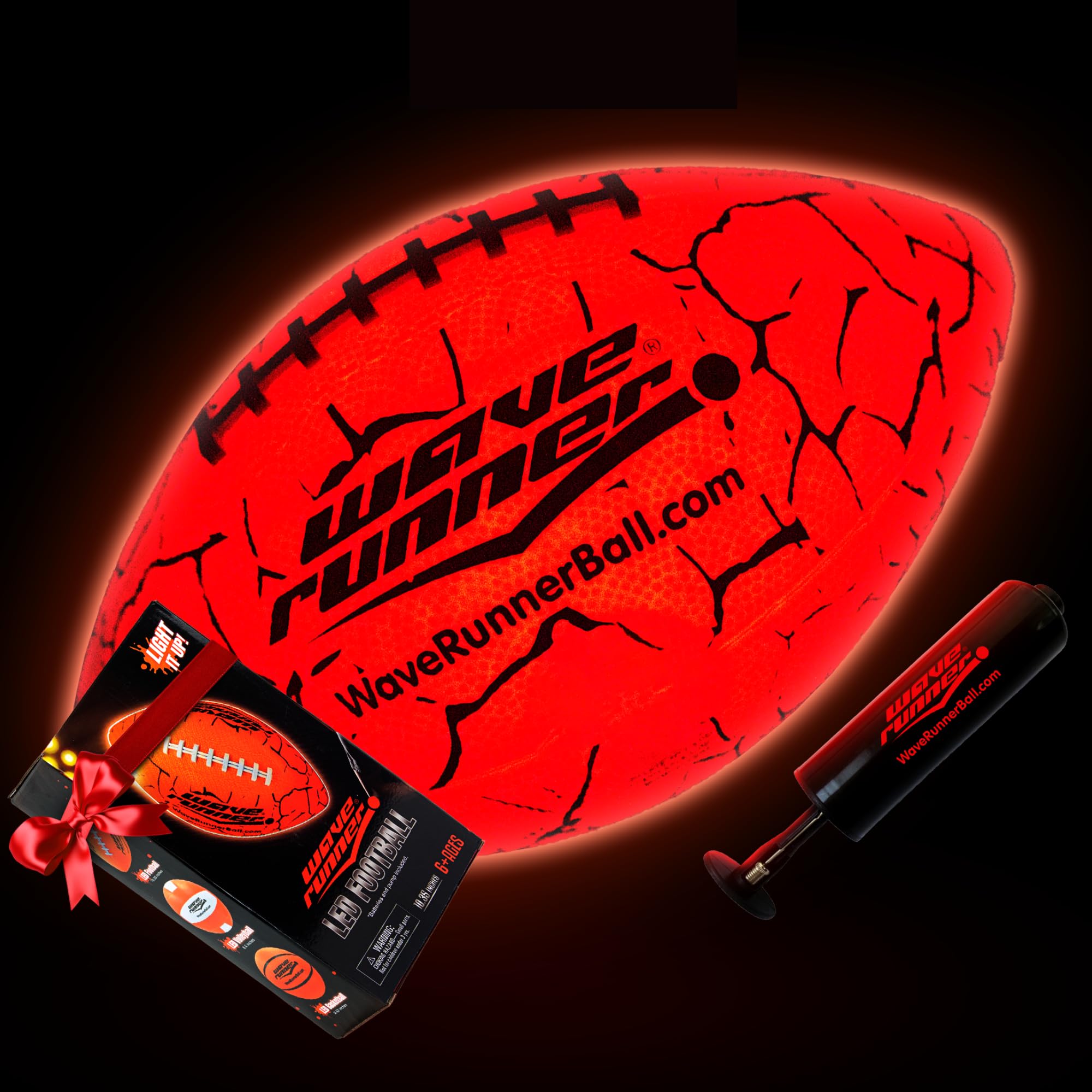 Photo 1 of Wave Runner LED Light-Up Football - Glow in The Dark Football Games- Size 10.35 in. with Pump and Batteries Included  (Orange W/Cracks)