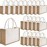 YOUKE OLA 20 Pack Burlap Tote Bags Jute Tote Bags Reusable Water Resistant Beach Bag Blank Canvas Grocery Bag for Women Bridesmaid Wedding Gift DIY 12.6 x 8.3 x 5.1 Inch
