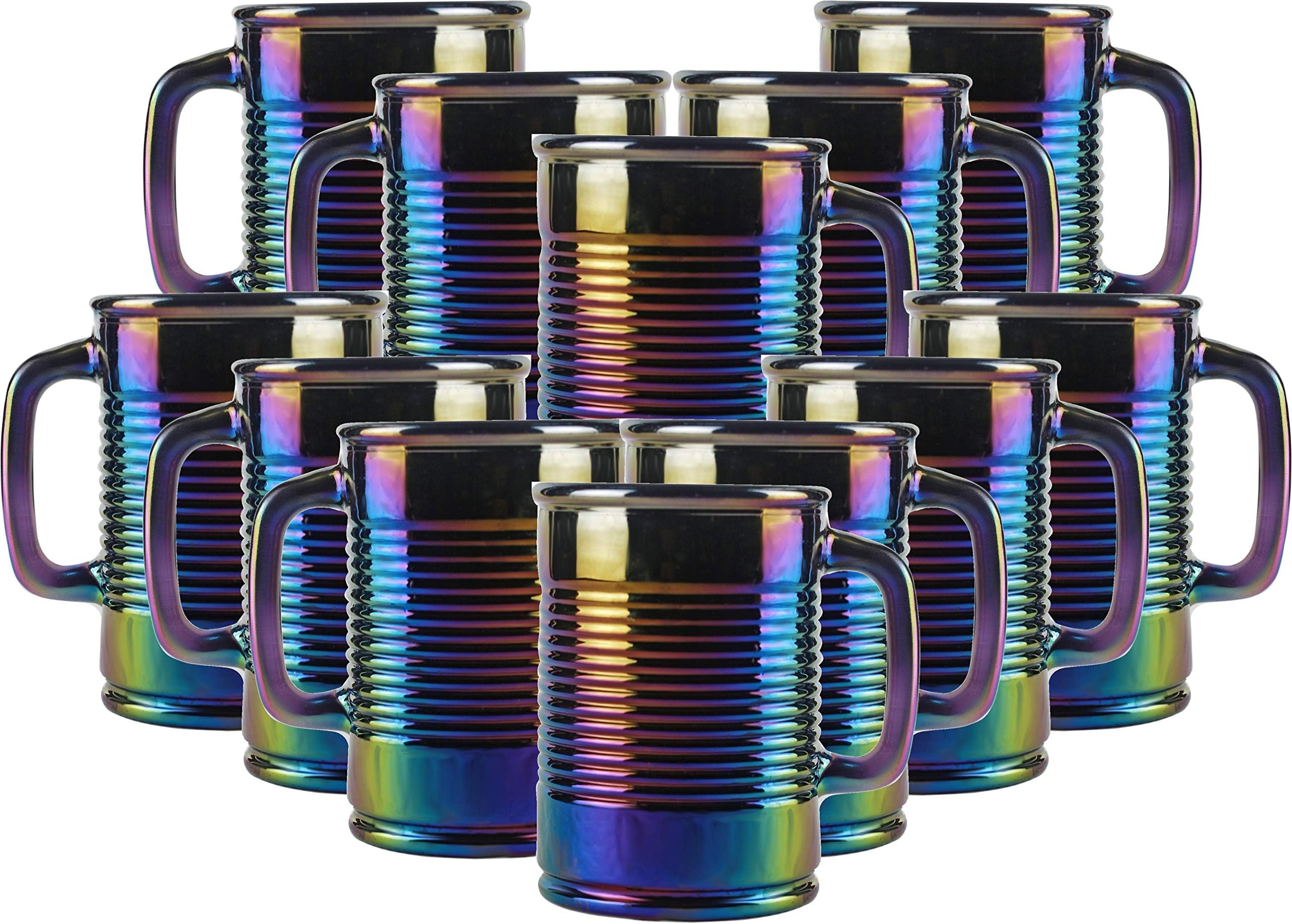 Circleware Huge 12-Piece Set of Mason Jar Mugs in Fun Can Shaped Glasses, Home and Kitchen Farmhouse Glassware Décor Drink Tumblers for Water, Beer, Whiskey and Cold Beverages, 17.5 oz, Rainbow