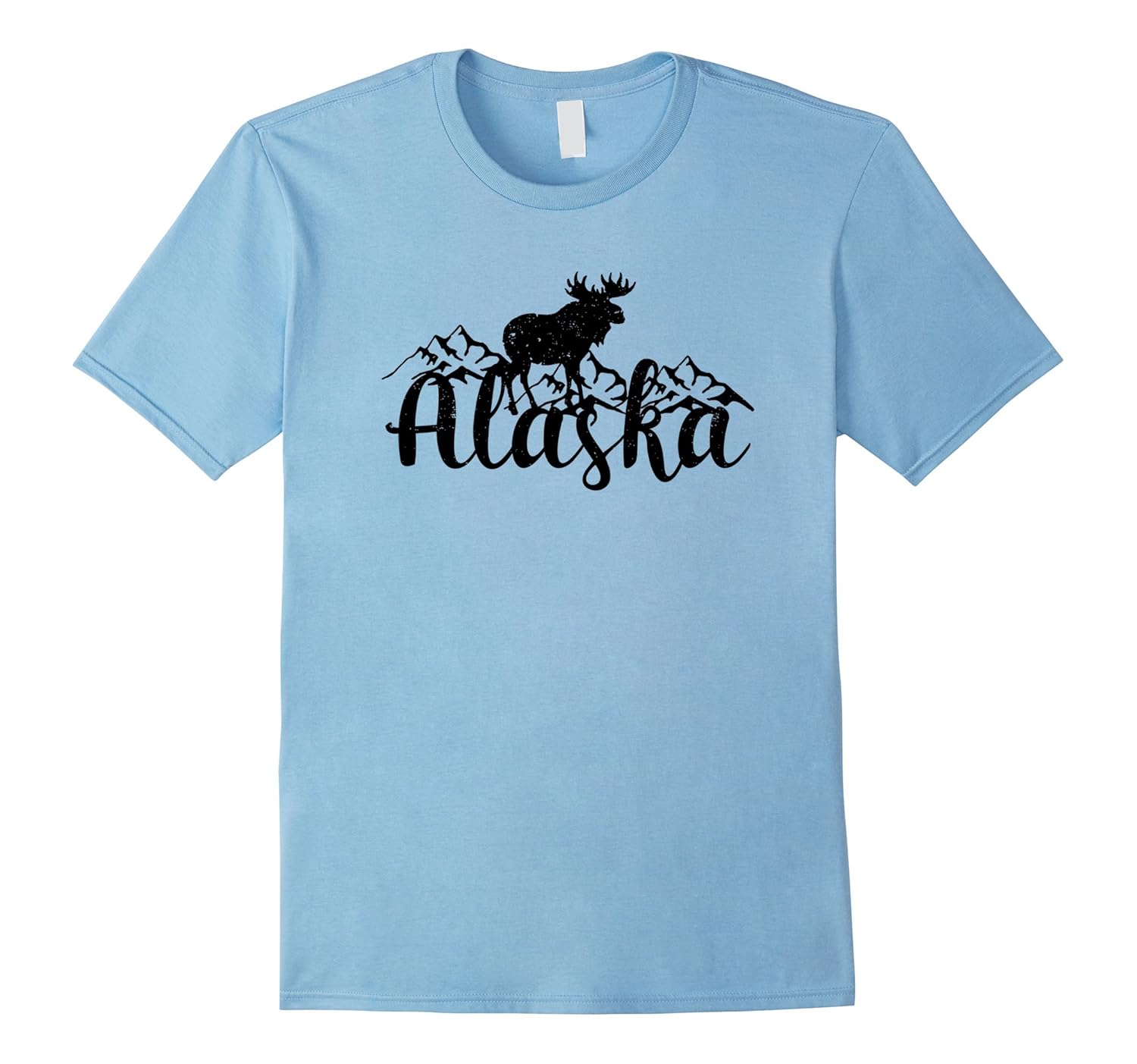 Alaska Wilderness T-Shirt with Moose and Mountains Design-Rose