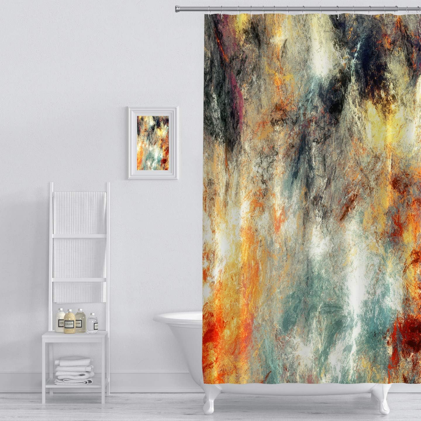 Shower Curtain Bright Artistic Splashes Abstract Painting Color Texture Modern Futuristic Pattern Multicolor Art Print Polyester Fabric Bathroom Decor Sets with Hooks 72 x 72 Inches, Orange