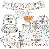 Thank You Party Plates and Napkin Decoration We Appreciate You Tableware Tablecloth Cups Banner Thank You for All You Do Employee Staff Appreciation Teacher Doctor Graduation Appreciation Party Decor