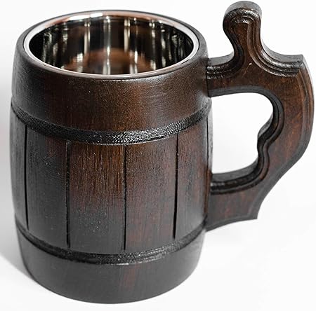 Amazon Co Jp 手作りビールジョッキ容量 oz 600ml オークウッドステンレススチールカップcarved自然ビールジョッキold Fashionedブラウン Wood Carving Beer Mugの木製greatビールギフトアイデア木製ビールtankard ブラウン ホーム キッチン