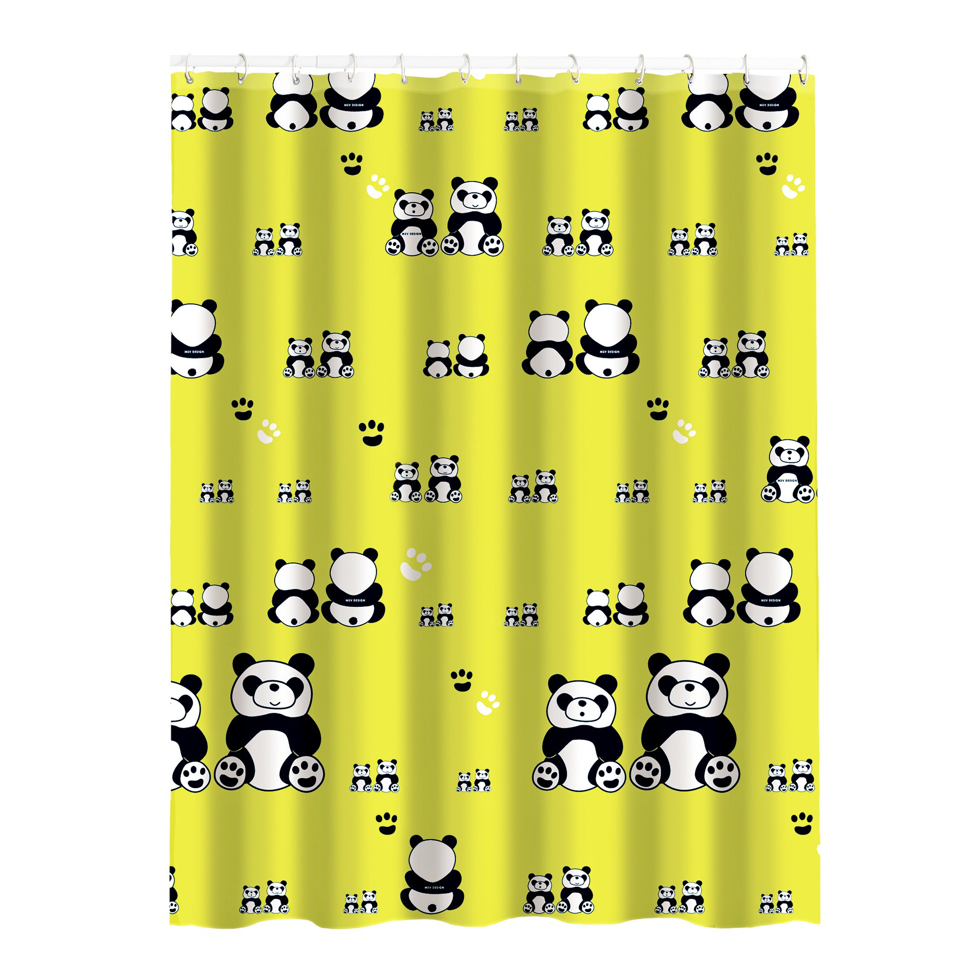 MSV "Panda Polyester Shower Curtain, White/Green/Black