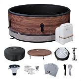 MSpa Duet 6-Person Round Inflatable Bubble Spa with 2 Covers, Woodgrain | 2200W PTC Heater, Heats to 104 Fahrenheit, Frame Series Design, for Patio, Deck or Backyard Use