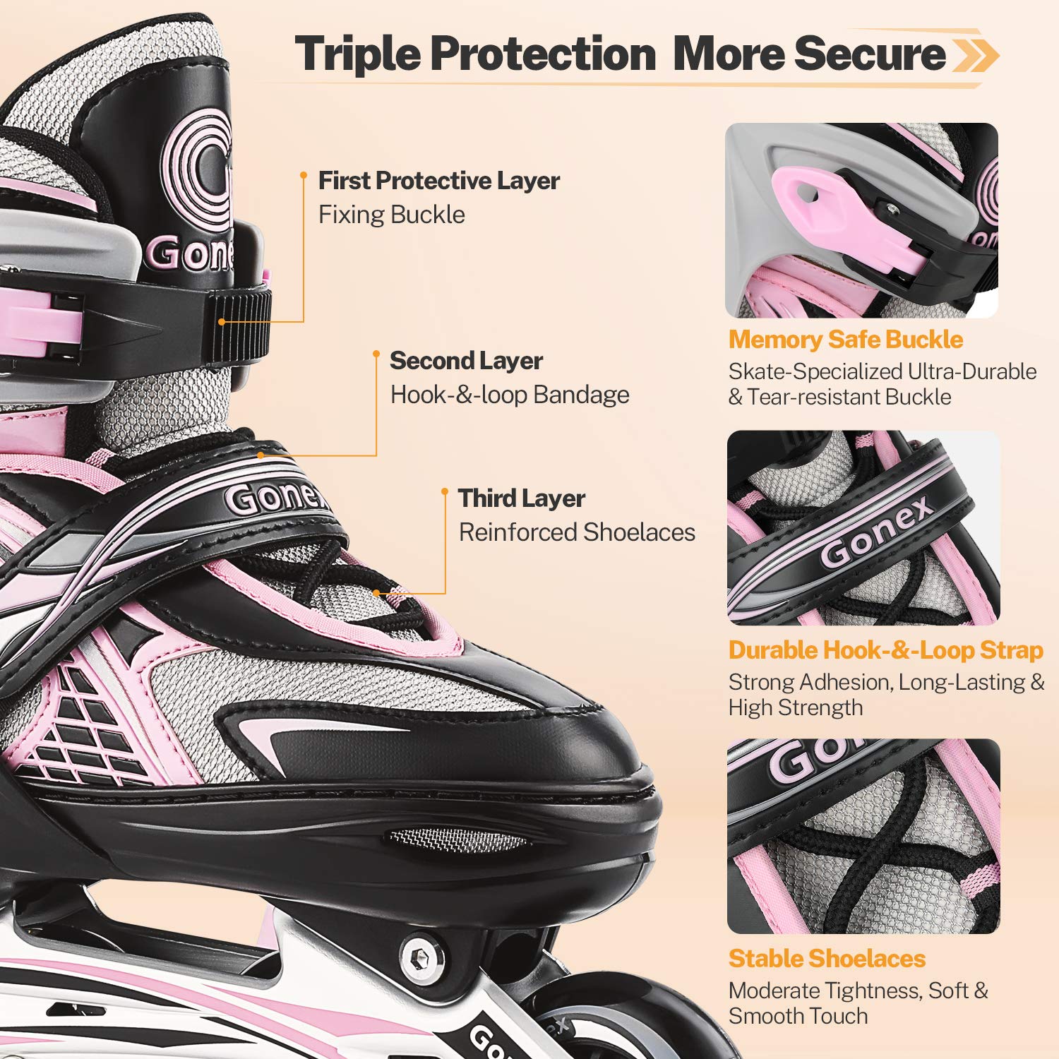 Gonex Inline Skates for Girls Boys Kids, Adjustable Skates Outdoor