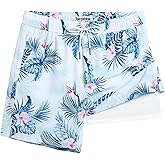 Turnshine Mens Swim Trunks with Compression Liner Stretch 7" Bathing Suit Beach Shorts