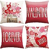 Artscope Valentine's Day Love Forever Throw Pillow Covers 18x18 Inch Set of 4, Valentine Wedding Red Pink Love Heart Decoration Pillow Cases for Home Sofa Couch