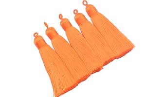KONMAY 10pcs Orange 3.4''(8.5cm) Handmade Imitation Silk Tassels with Hanging Loop for Jewelry Making