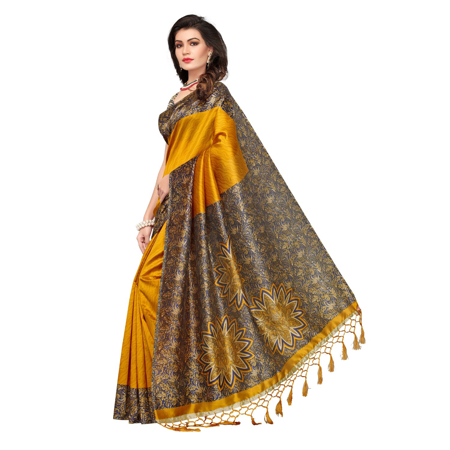 mrinalika fashion women's art silk saree with blouse piece (srja007_yellow)