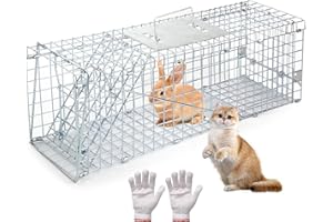 UZHIKA 24 inch Animal Traps, Live Animal Trap Humane Animal Trap Cage for Stray Cats up to 5.5 pounds, Raccoons, Squirrels, Skunks, Moles, Marmots, Rabbits, Stainless Steel Folding with Pedal Trigger