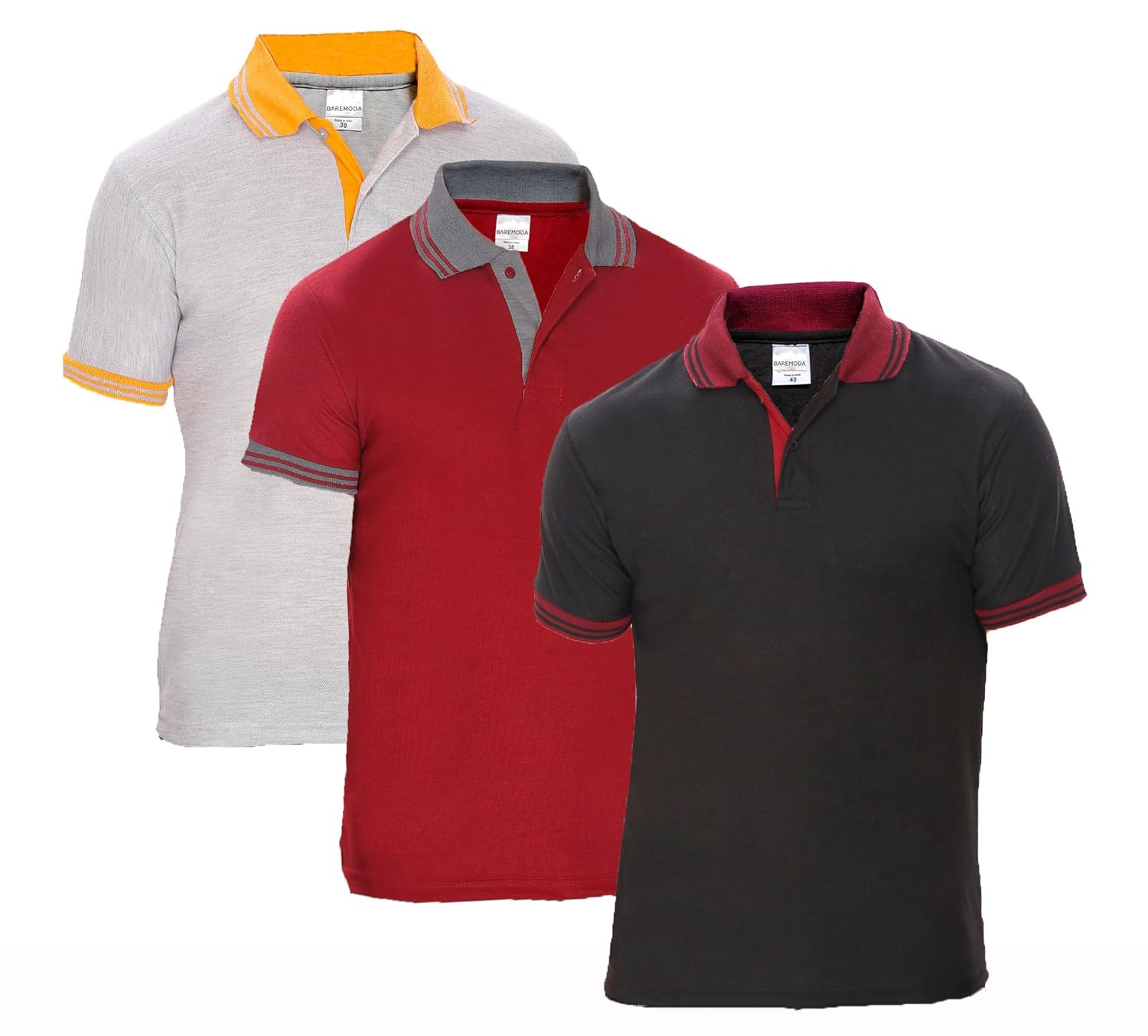 baremoda men's polo t shirt maroon black grey combo pack of 3