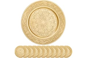 Cididu 12 Pack Gold Charger Plates, 13 Inch Gold Round Chargers for Dinner Plates, Decorative Dinner Charger, Antique Plastic