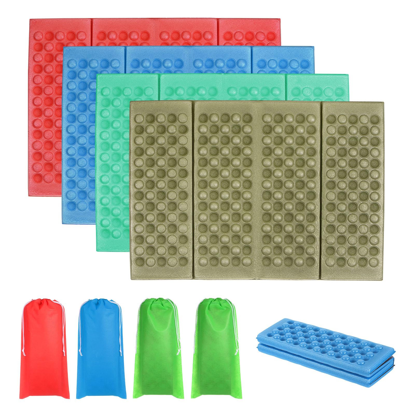 Photo 1 of PATIKIL Foldable Cushion Seat 4 Pack Camping Sitting Pad 14x10 Waterproof XPE Foam Outdoor Sitting Mat with Carry Bag for Picnic Hiking Stadium Travel, (Red, Blue, Lake Green, Army Green)
