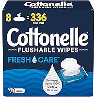 Flushable Wet Wipes; Cottonelle FreshCare; Biodegradable & Septic Safe; 8 Flip-Top Packs of 42 (336 Wipes)