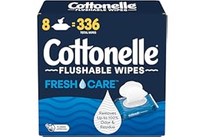 Flushable Wet Wipes; Cottonelle FreshCare; Biodegradable & Septic Safe; 8 Flip-Top Packs of 42 (336 Wipes)