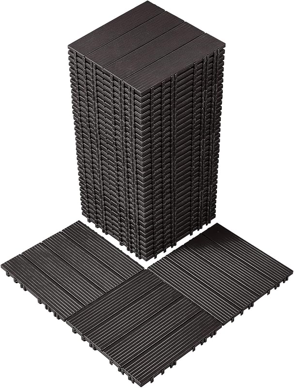Piastrelle per Patio ad Incastro 36 Pezzi 300 x 300 x 20 mm, Piastrelle Impermeabile in Plastica, Piastrelle per Tutte Le Condizioni Atmosferiche, per Portico Piscina Cortile, Marrone Scuro