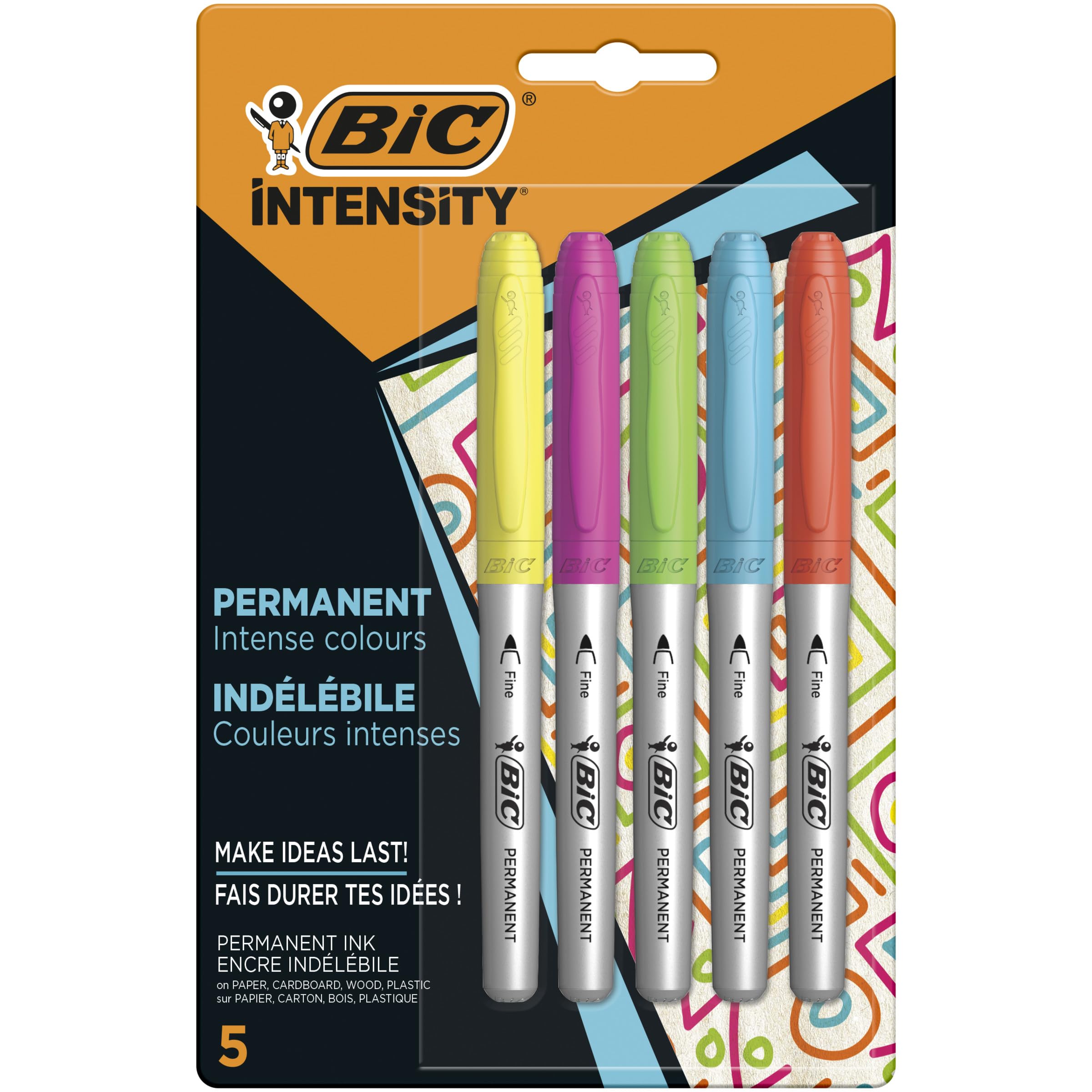 Bic Marking Intense Permanent Markers, Assorted Colours, Pack of 5