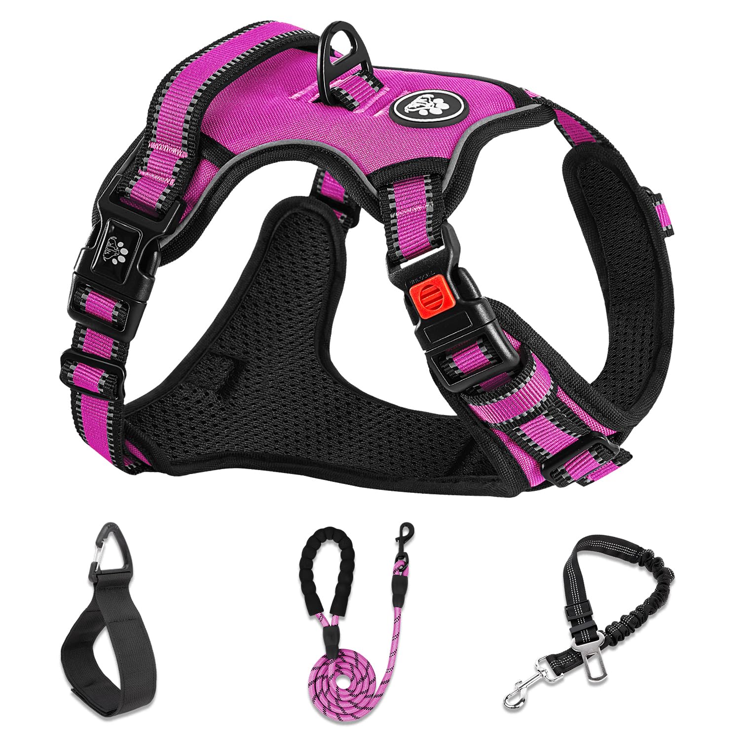 Photo 1 of NESTROAD No Pull Dog Harness,Adjustable Oxford Dog Vest Harness with Leash,Reflective No-Choke Pet Harness with Easy Control Soft Handle for Small Medium Dogs(Medium,Fuchsia Pink)