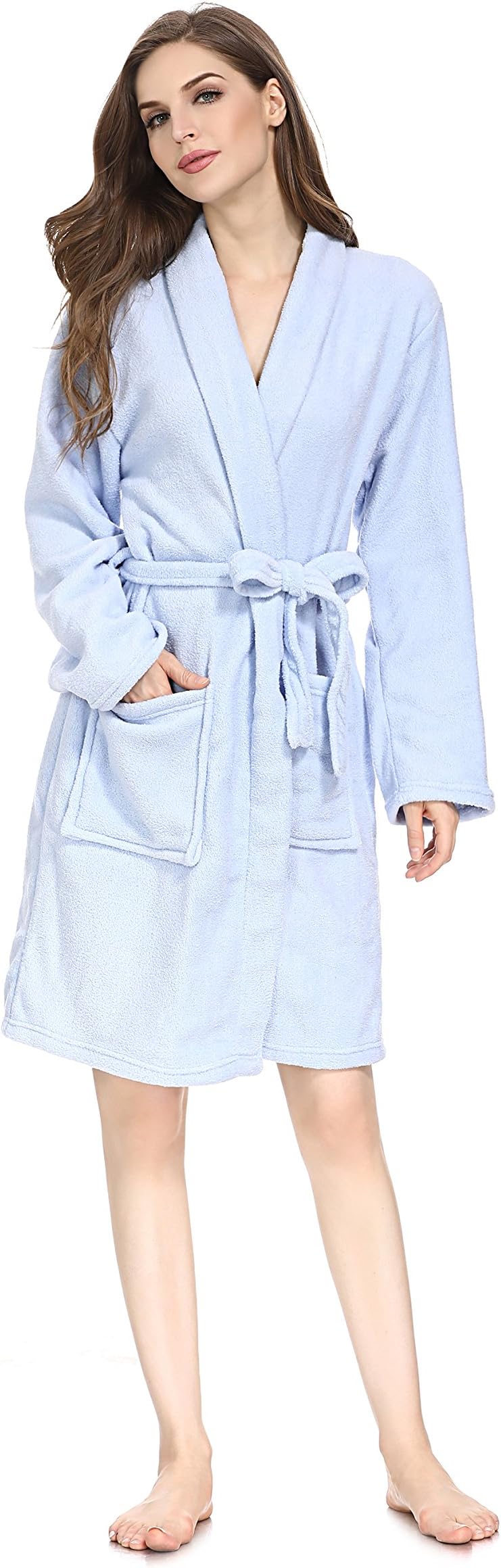 Women Fleece Robe Super Soft Plush Long Bathrobe Lightweight Comfy Warm Cozy Sleepwear