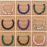 YVVLEE 9 Pcs Crystal Stone Bracelets for Women Men Semi-Precious Gemstone Beaded Bracelets 8mm Natural Stone Beads Bracelet Protection Anxiety Spiritual Stretch Bracelets Set Jewelry