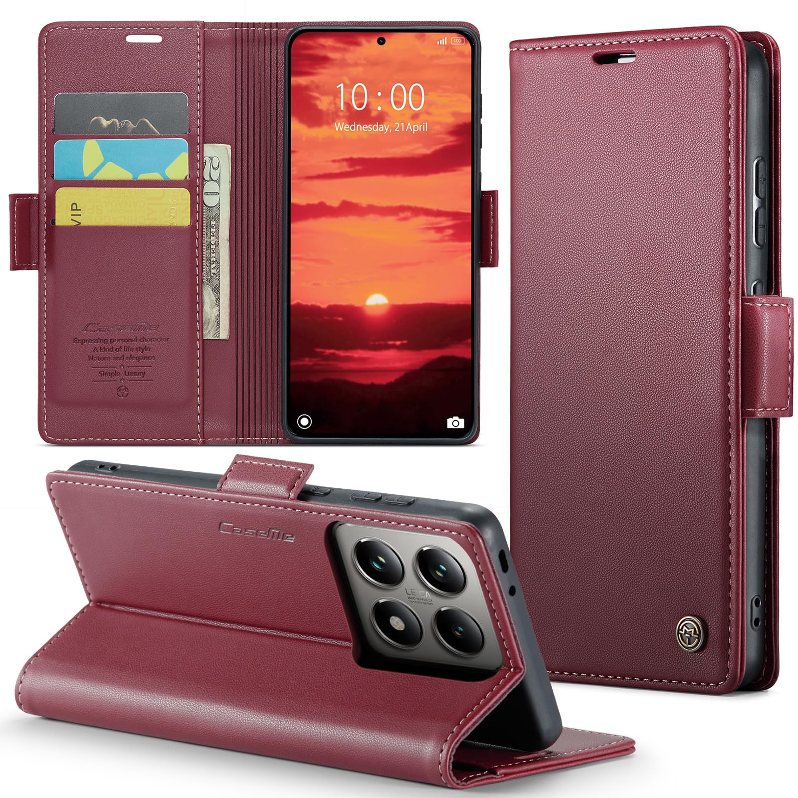 Phernykas for Xiaomi 14T Wallet Case with Card Holder, Kickstand RFID Blocking Magnetic Closure Shockproof Protective PU Leather Case for Xiaomi 14T Flip Case Wallet - Red — image 1