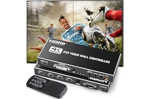 HAICHENTEX HDMl Video Wall Controller 2X2 with RS232, 4 TV Screens into 1 Wall Display, HDMI 4K 2X2 TV Wall Processor, 180° Rotate, Audio Extractor, 8 Splicing Modes1x1, 2x2, 1x2, 1x3, 1x4, 2x1, 3x1, 4x1