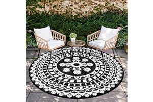 Capslpad 6Ft Round Outdoor Rug for Patio Reversible Mat Boho Circle Indoor Outside Area Rug Waterproof Plastic Straw Rug for 