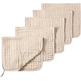 SnugOre Muslin Burp Cloths 5 Pack Large 20x12 inches Baby Burping Cloths, 6-Layer 100% Cotton for Newborn Boys Girls, Ultra Soft & Absorbent （Apricot Color）