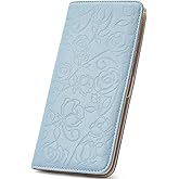 MEIITRUE Wallet Women Ultra Slim Thin Womens Wallet RFID Blocking Bifold Clutch Long Ladies Wallet Rose BLUE