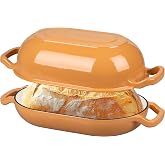 VORRINGARD Enameled Cast Iron Sourdough Bread Oven, Dutch Oven, Loaf Cast Iron Bread Pan for Homemade Bread Baking, Meatloaf Pan with Lid, 5QT, Yellow