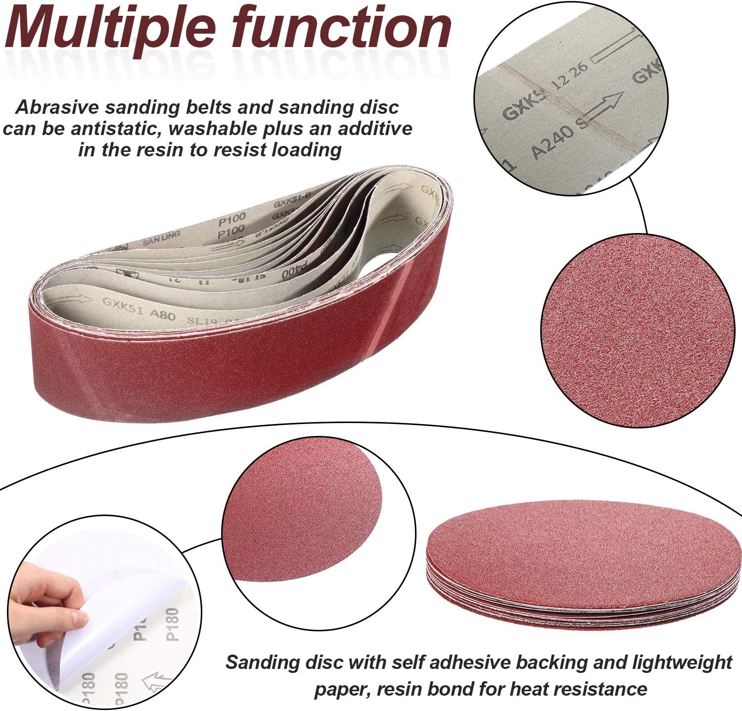 Aluminum Oxide Sanding Belts - 10 Pieces 4 x 36 Inch Sanding Belts (80/120/150/240/400 Grits) and 12 Pieces 6 Inch Self Stick No-hole Aluminum Oxide Sanding Disc (80/100/ 120/180/ 240/400 Grits) - - 