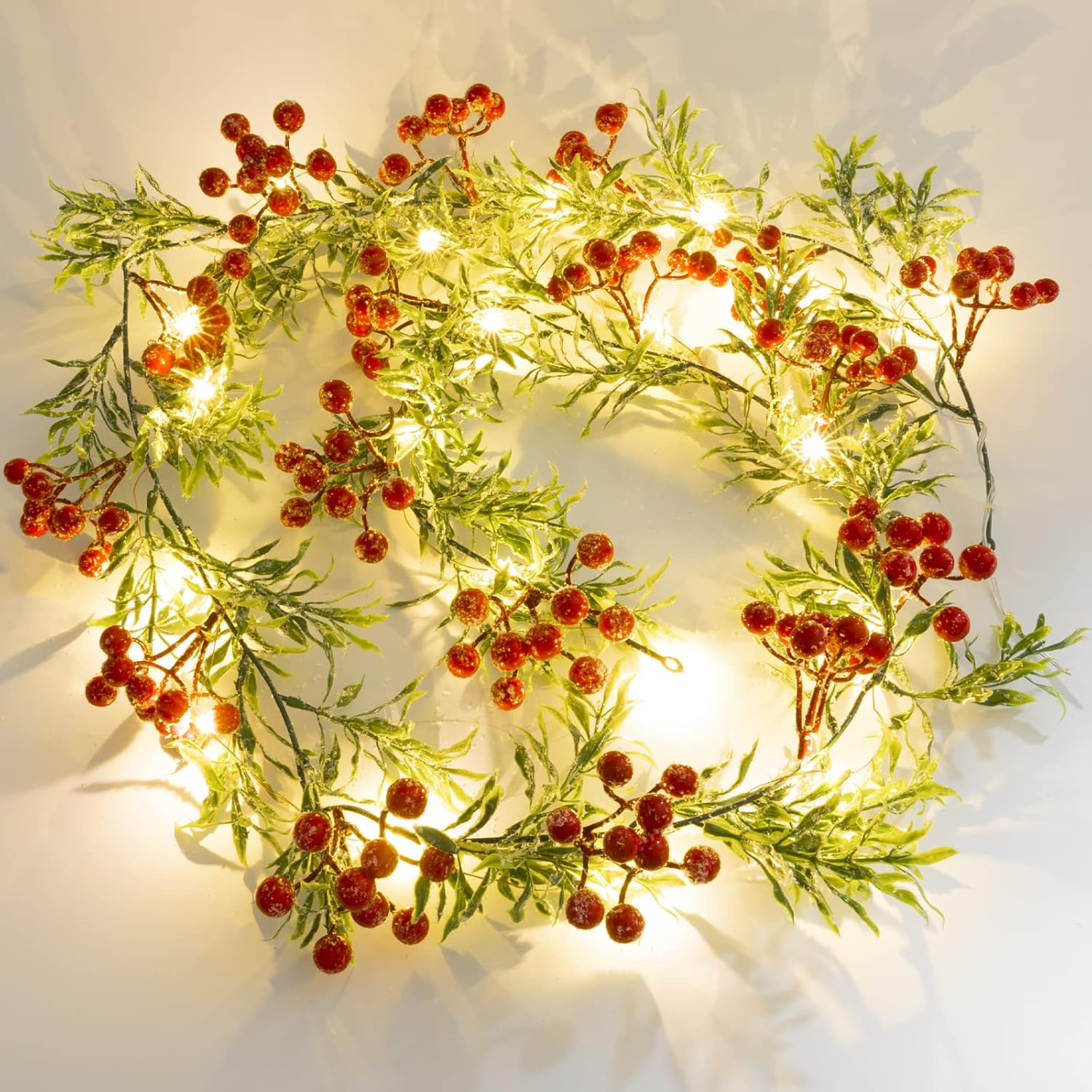 Wreaths, Garlands & Swags - Joyhalo Christmas Garland with Lights Battery Operated - 7.2ft 20 LED Red Berry Lighted Christmas Garland, Christmas Decorations Prelit Garland Indoor Outdoor Fireplace, Stair, Railing, Mantle Decor