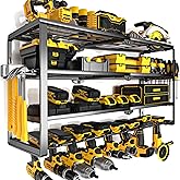 YYR 4 Layer Power Tool Organizer Wall Mount, Cordless Drill Hanger Storage Rack, Battery Tools Holder with Charging Station Shelf for Garage Organization, Workshop, Pegboard, Shed - 32 Inch 8 Slots