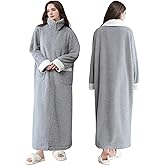 Oksun Womens Long Zipper Robe: Full Length Soft Fleece Warm Bathrobe - Cozy Fuzzy Winter Housecoat Plus Size