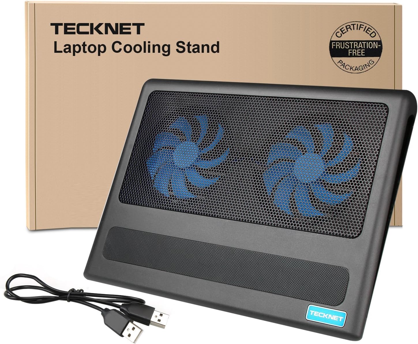TECKNET Laptop Cooling Pad, Portable Ultra-Slim Quiet Laptop Notebook Cooler Cooling Pad Stand with 2 USB Powered Fans, Fits 12-16 Inches (Blue): Computers & Accessories