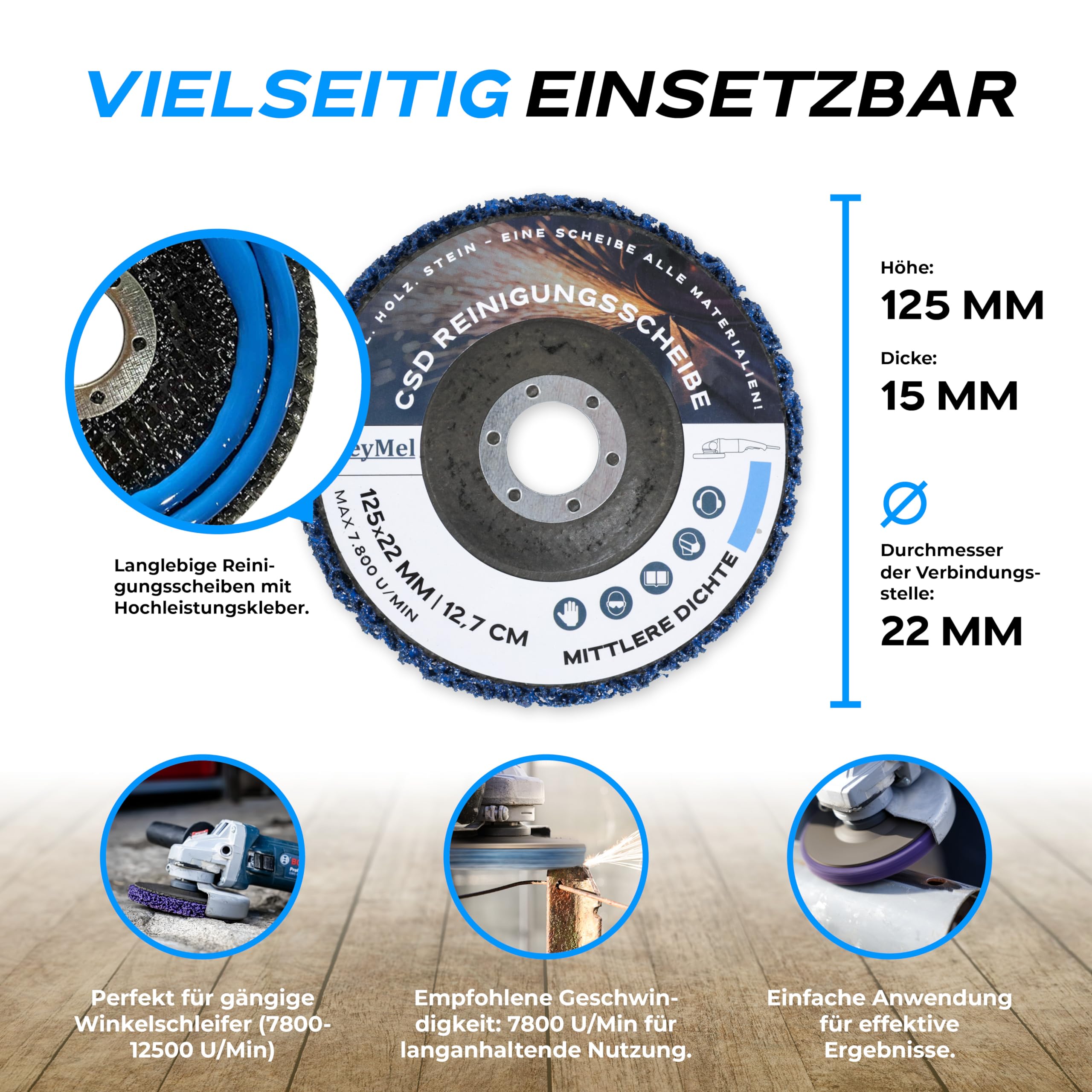 MeyMel® 5 Stück Premium CSD Scheibe 125mm 3x Grob & 2x Mittel | Hochleistungs- & Bruchsichere Reinigungsscheibe | Für Winkelschleifer 125mm | Rostentferner für Flex | Holz Metall Stein Beton 2